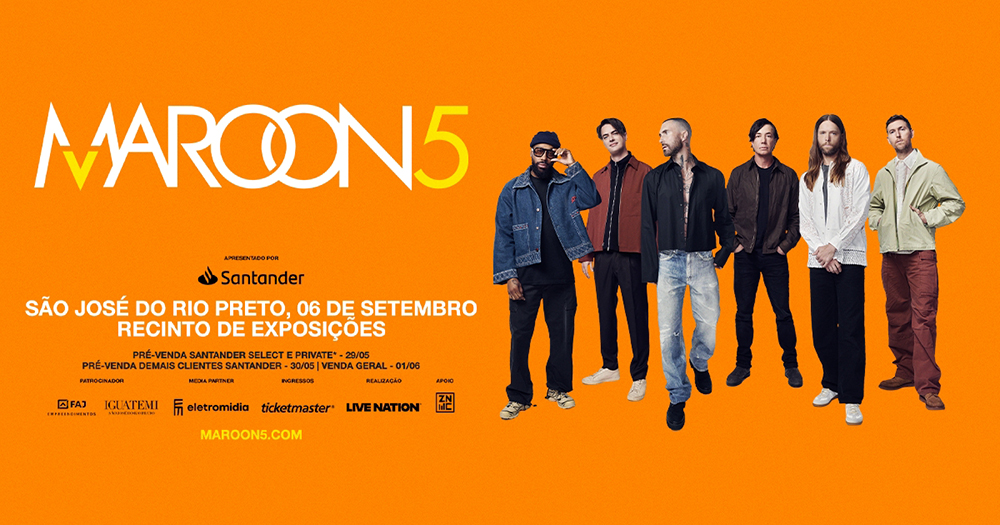 Maroon 5 confirma show em São José do Rio Preto com produção da ZNEC Produções 1